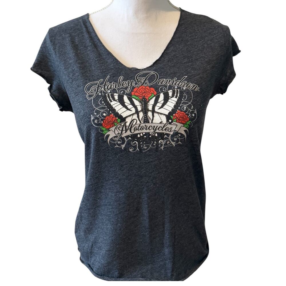Harley-Davidson Wildwood NJ Butterfly & Rose Print Feminine T Shirt